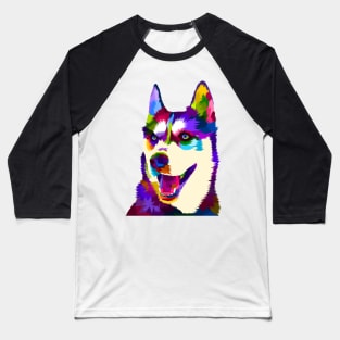 Rainbow Siberian Husky Low Poly Digital Art Baseball T-Shirt